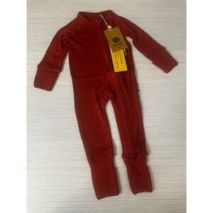 Kindthing Red Ribbed Tencel Modal Two-Way Zip Sleeper Pajamas 0-3M NWT